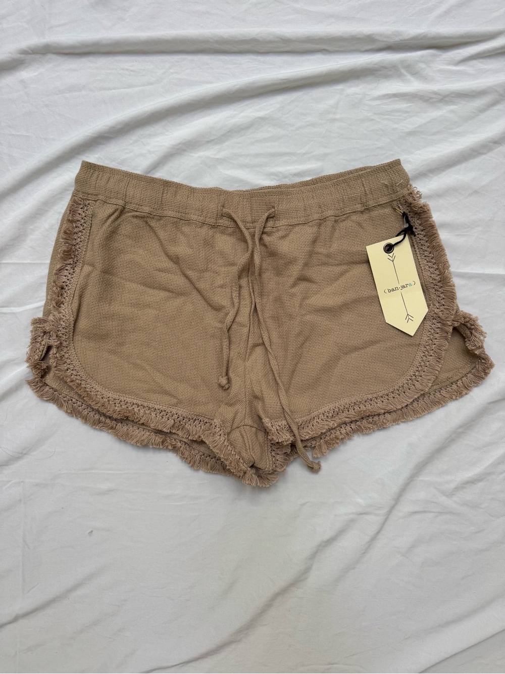 Waffle Knit Drawstring Shorts - Taupe